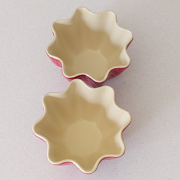 Set of 2 Cold Stone Creamery Red Ceramic Waffle Ice Cream Bowls - Picture 5 of 12